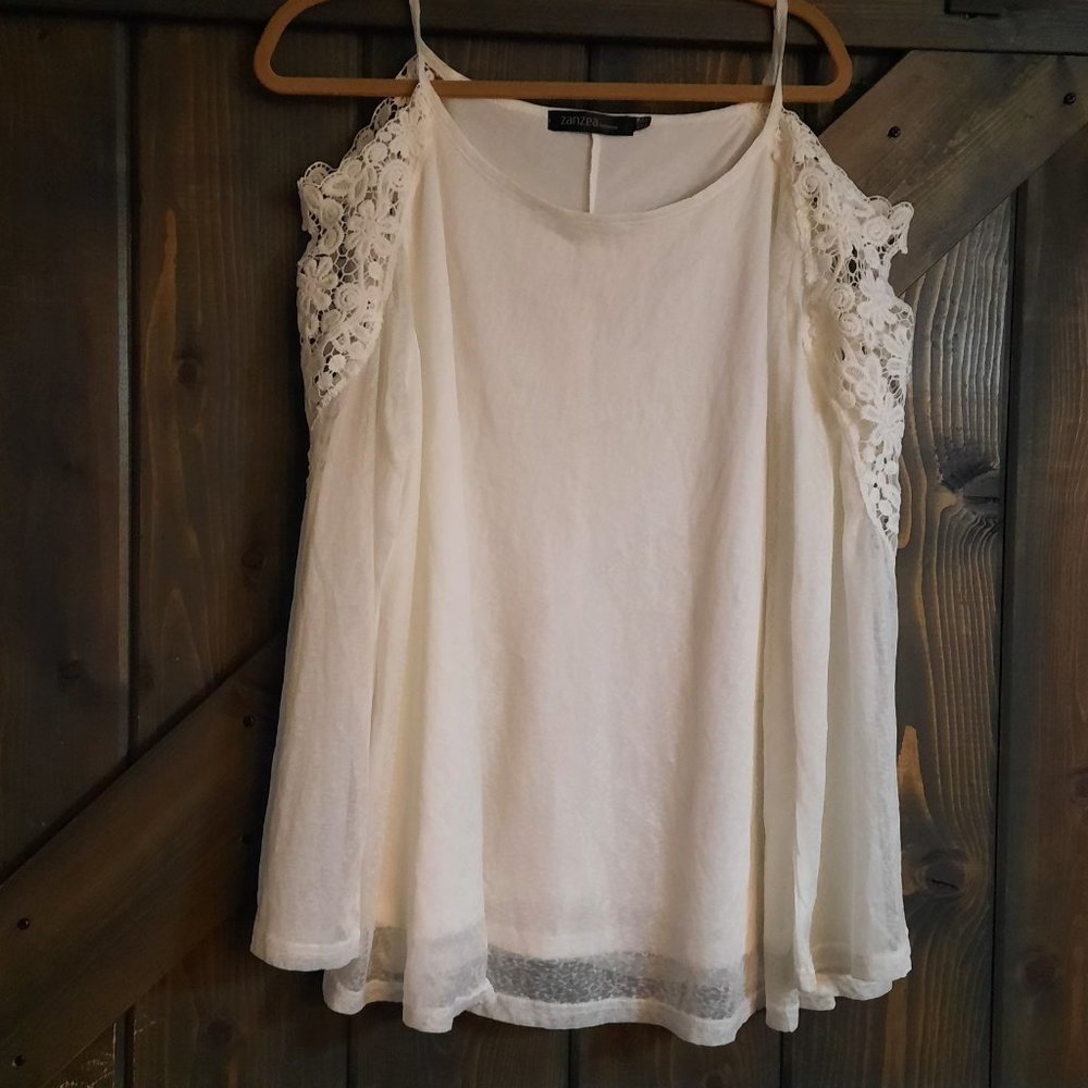 22W Zanzea lace crochet open shoulder tunic top